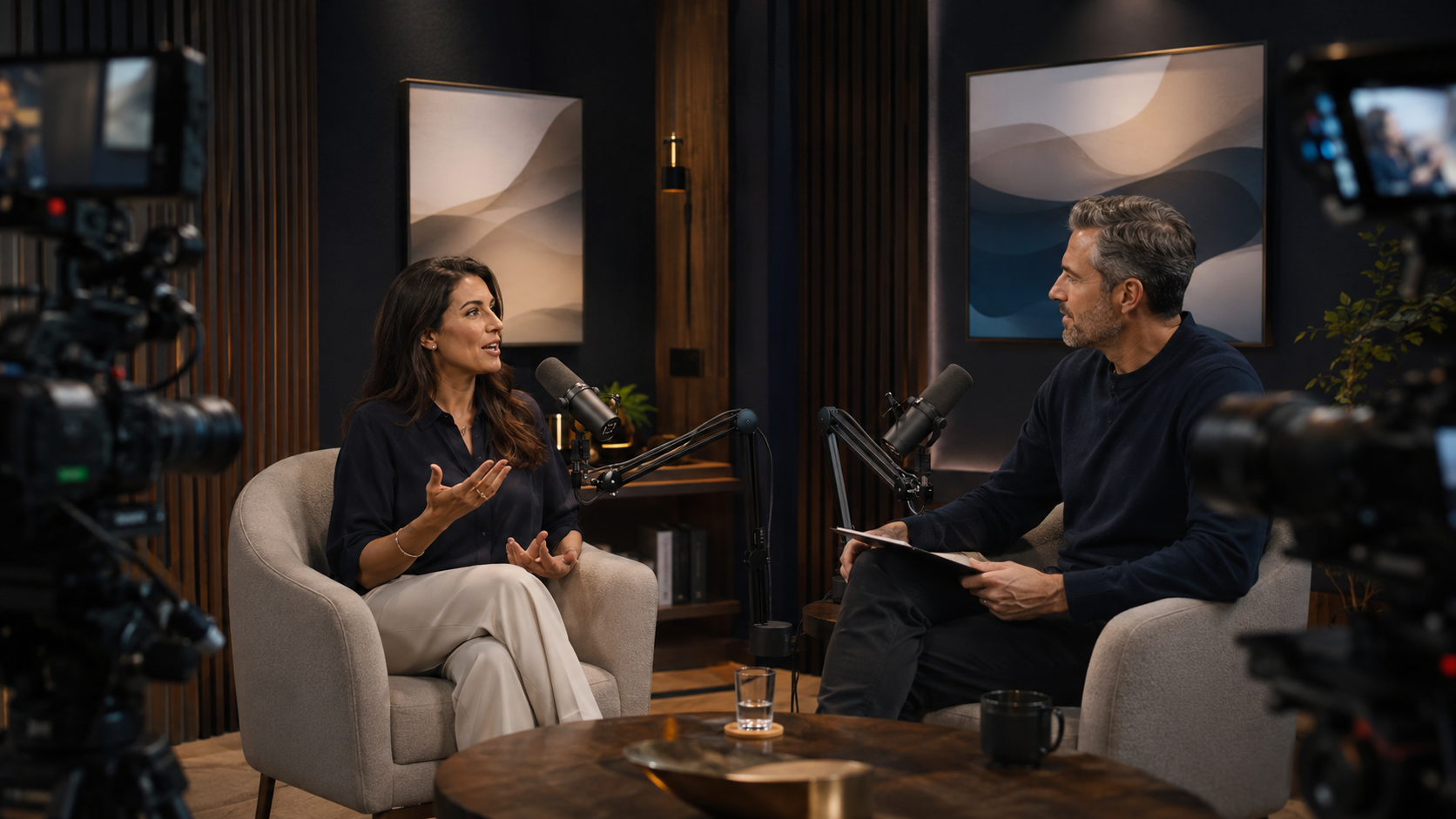 A health expert sharing a point of view in a professional podcast studio